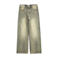 Retro Loose Wide Leg Denim Pants Men Washed Distressed Straight-leg Pants Streetwear Jeans Mens 1