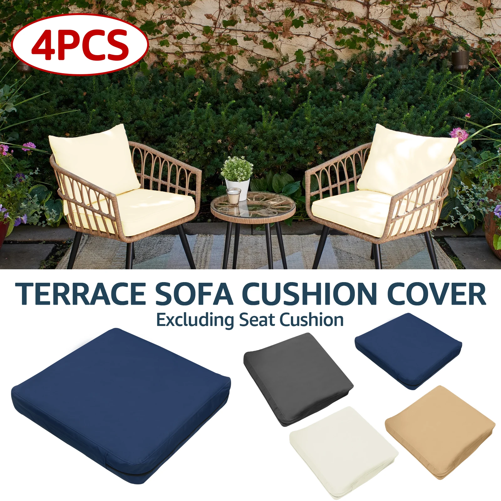 4Pcs Patio Chair Seat Covers 60x60x10cm Outdoor Cushion