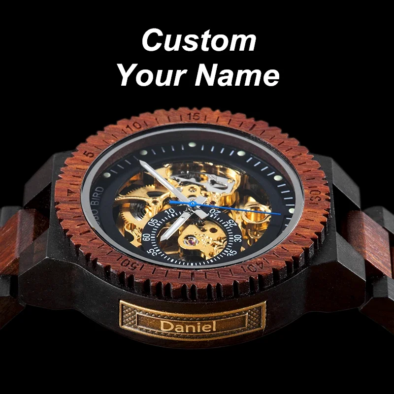 BOBO BIRD Men's Mechanical Watches Self-wind Automatic Skeleton Watches for Men Support Customized