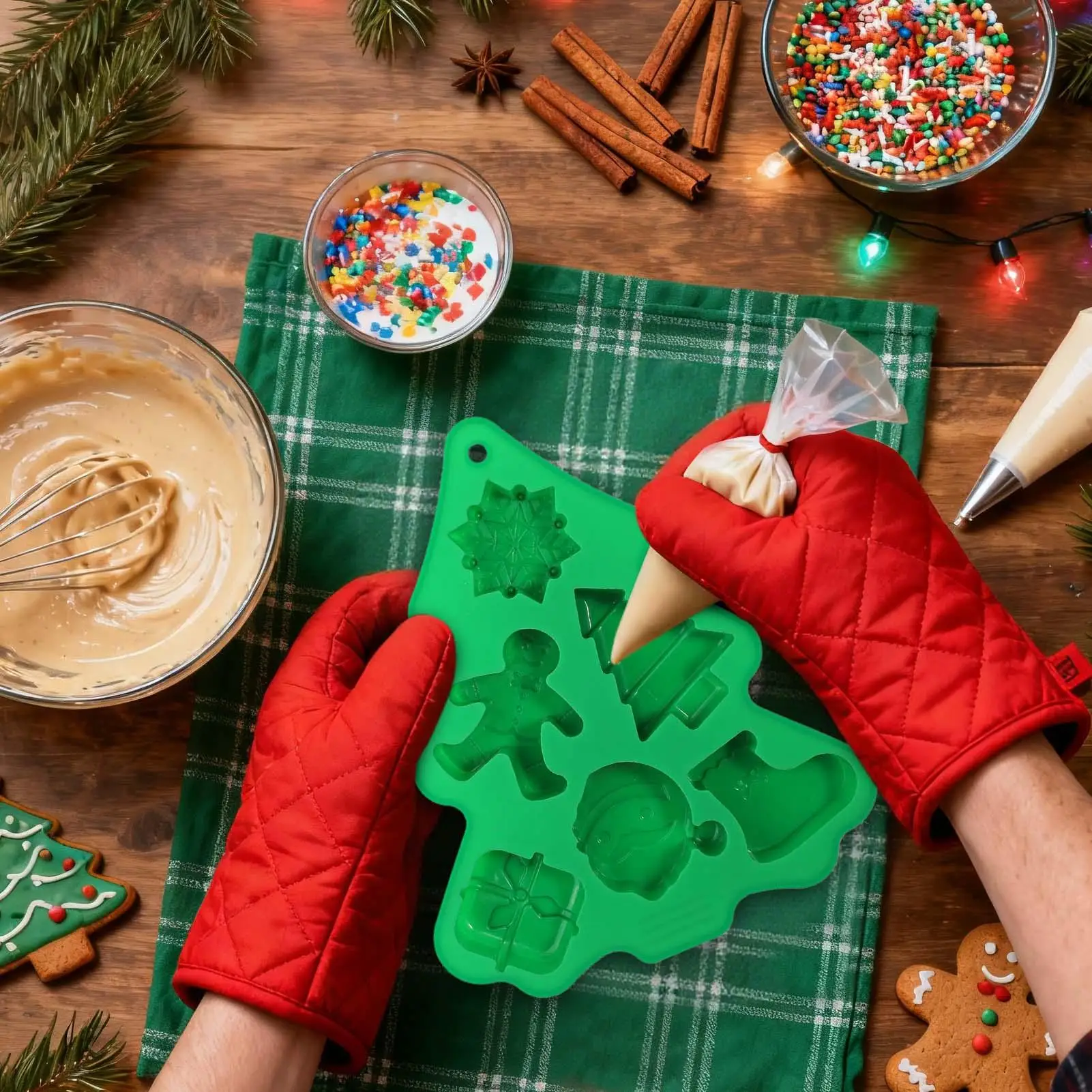 Christmas Tree Silicone Mold 6 Cavity Santa Claus Home Decor Christmas Fondant Mold for Xmas Birthday Party Cake Tools