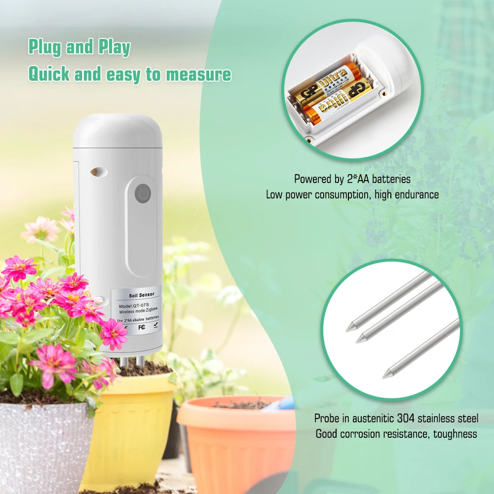 Yieryi WiFi Tuya Smart Soil Temperature Humidity Detector Wireless Plant Soil Sensor Soil Moisture Monitor for Greenhouse Plant