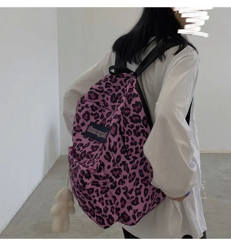 Korean 2023 Harajuku Leopard Print High Capacity Student Schoolbags Ins Fashion College Versatile Commuter Women's Backpack Y2k