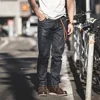Maden Men's Classic 14OZ Raw Selvage Denim Jeans Washed Mid-waist Straight Pants Pocket Graffiti and Pony Hair Patch Decoration 3