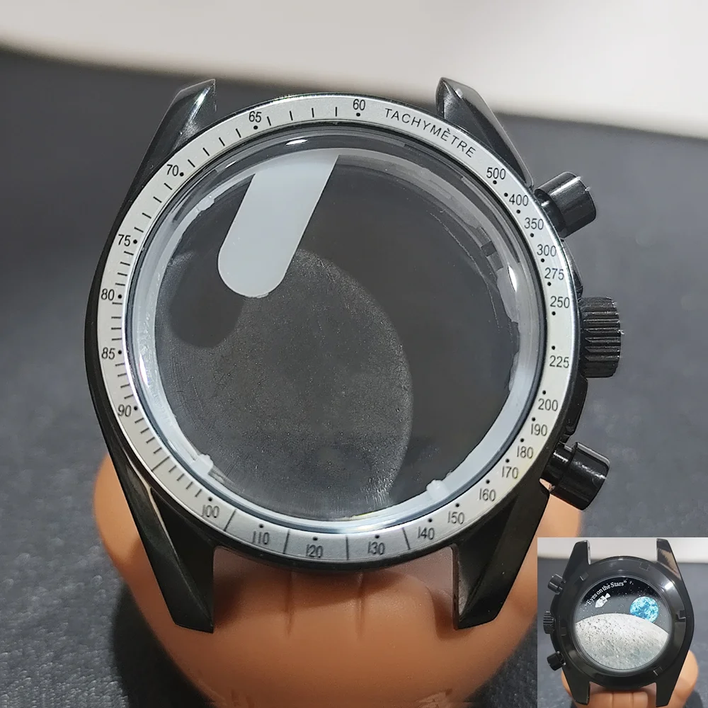 Moon Phase Chronograph Watch Case - 39.7MM Stainless Steel with Moon Pattern Back