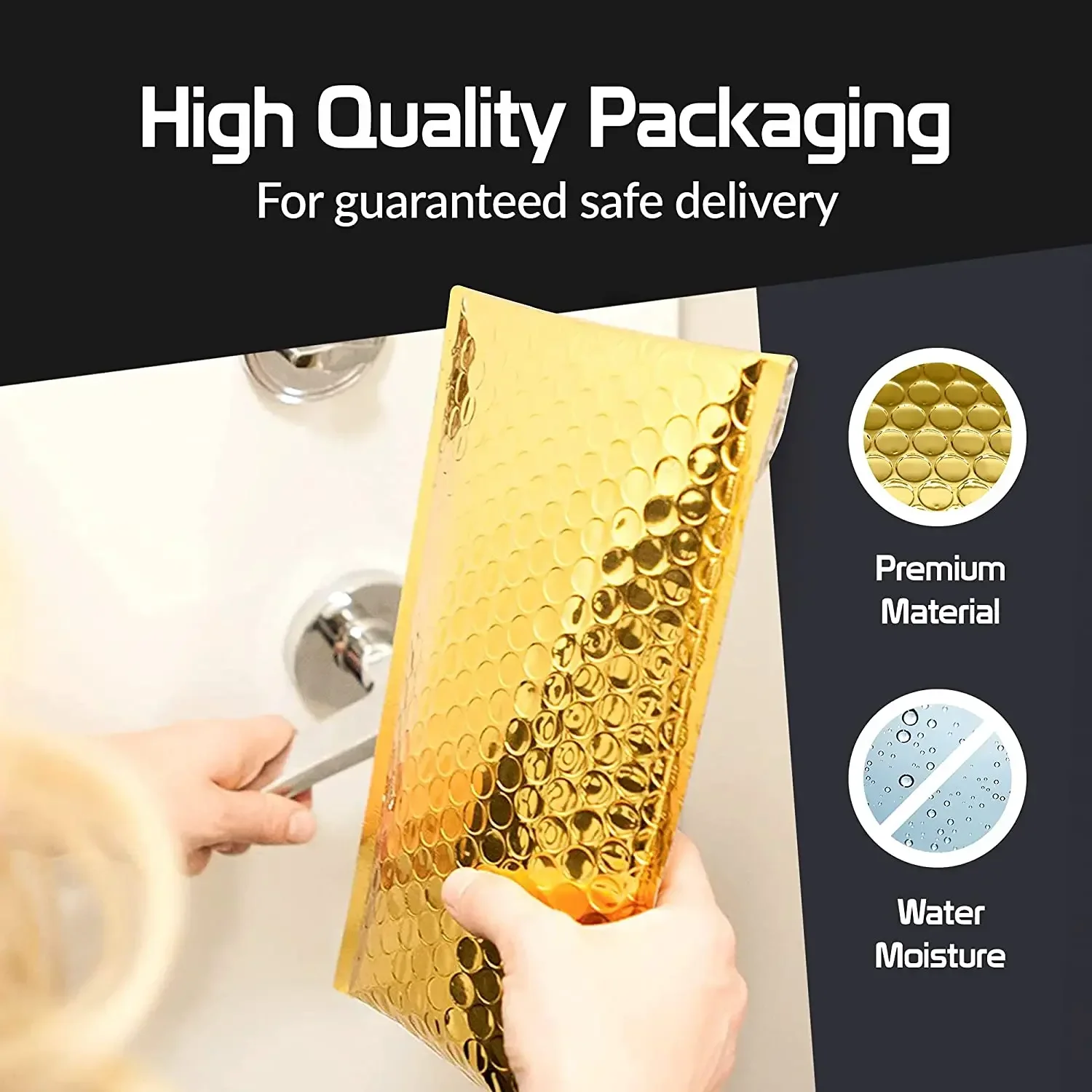 

50pcs Golden Thicken Mailer Bags Shipping Packaging Postage Waterproof Padded Envelopes Bubble for Bag