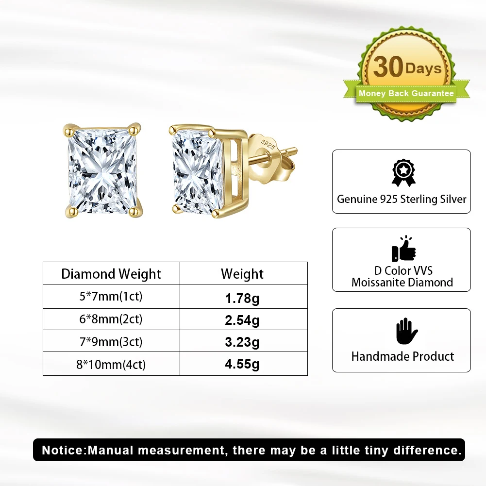 ORSA JEWELS D Farbe Radiant Cut Moissanit Diamant Exquisite 925 Silber Ohrstecker für Frauen Glänzende Ohrringe Schmuck SMOE06 – Detail 6