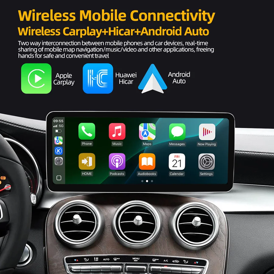 Pantalla ultrafina de 12.8 pulgadas con sistema de navegación Linux para Mercedes Benz Clase C W205 GLC X253 C180 C200 C220 C300 C350 2015-2018 Carplay Auto 5