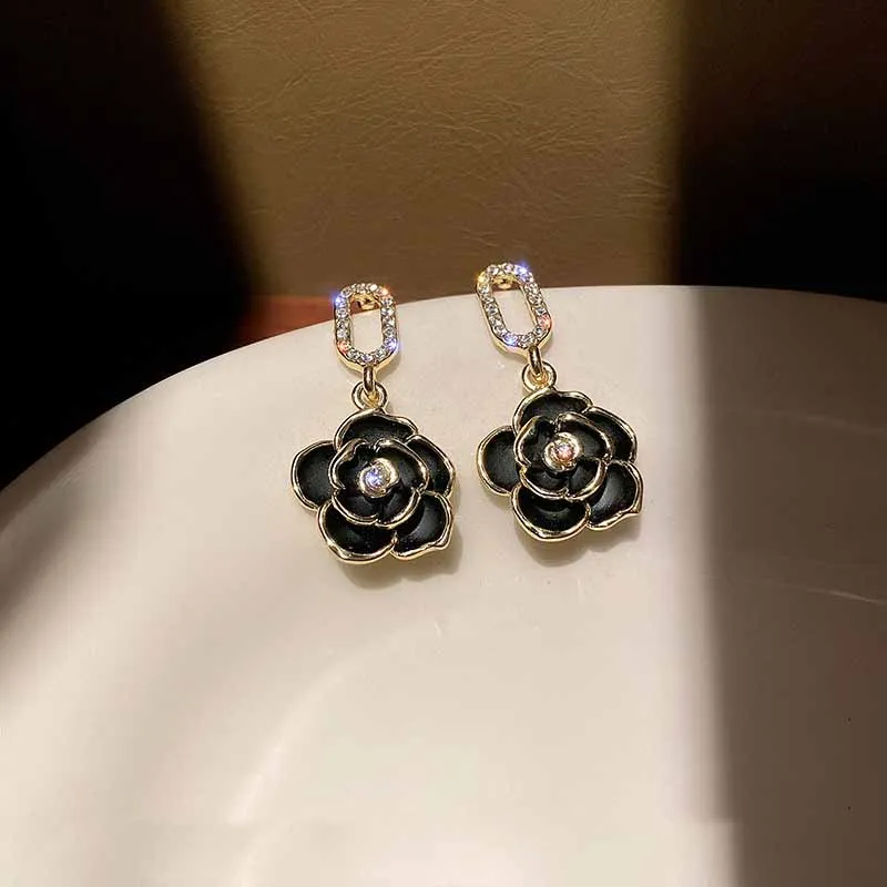Camellia Pearl Number 5 Drop Earrings Long Dangle Chain Black White Flower  Rhinestone Famous Brand Luxury Jewelry Women Gift - AliExpress