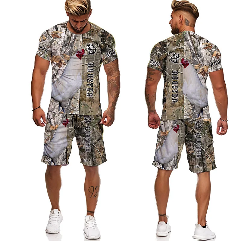 

Cool Rooster Hunting Camo 3D Print Short Sleeve T-shirt Male Shorts 2pc Set Men's Tracksuits Summer Fashion Men's Clothing Suit