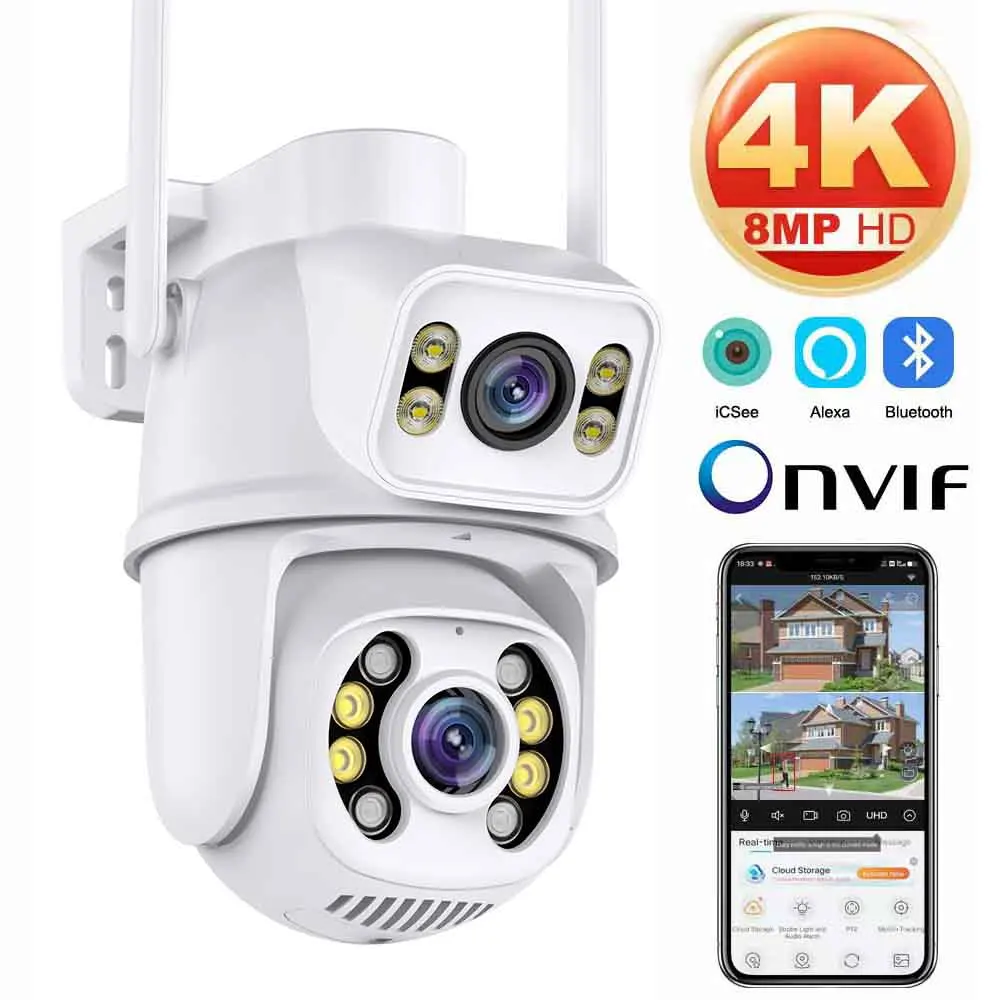 8MP 4K Dual Lens Wifi Camera Ai Auto Tracking Waterproof Security CCTV Video Surveillance Camera Police Light Alarm IP Camera 8MP 4K Dual Lens Wifi Camera Ai Auto Tracking Waterproof Security CCTV Video Surveillance Camera Police Light Alarm IP Camera