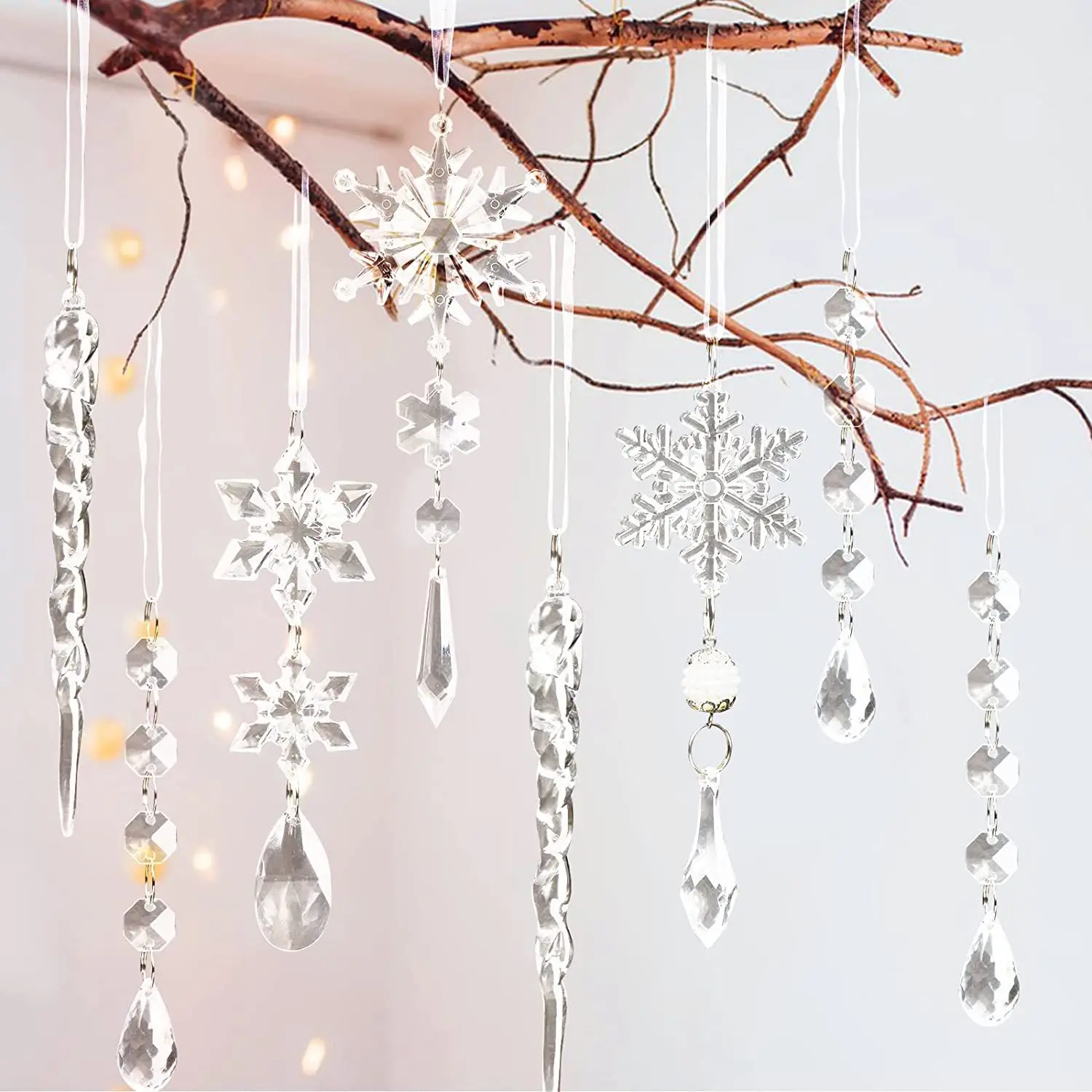 10PCS Crystal Clear Christmas Tree Ornaments Icicle Snowflake Decorations for Xmas Winter Party Decor 2025 Navidad Natal Decor