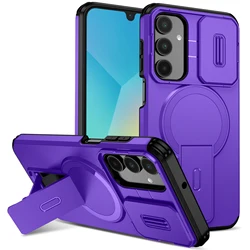 Magnetic Folding Stand Armor Case with Slide Camera Protector and Kickstand - Shockproof Cover - Galaxy S23 Ultra (PURPLE)