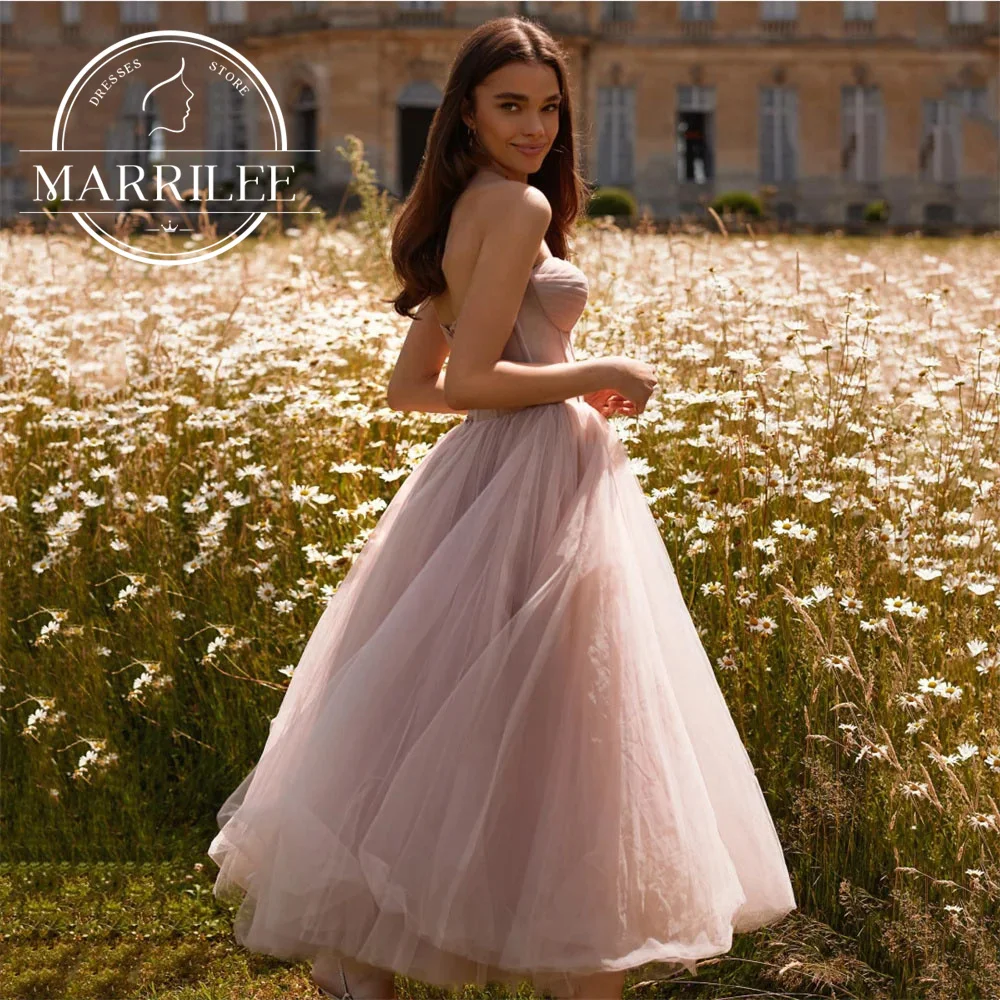 

Marrilee Simple Pink Sweetheart A-Line Tulle Evening Dress Empire Waist Backless Zipper Ankle Length Sleeveless Prom Gowns 2024
