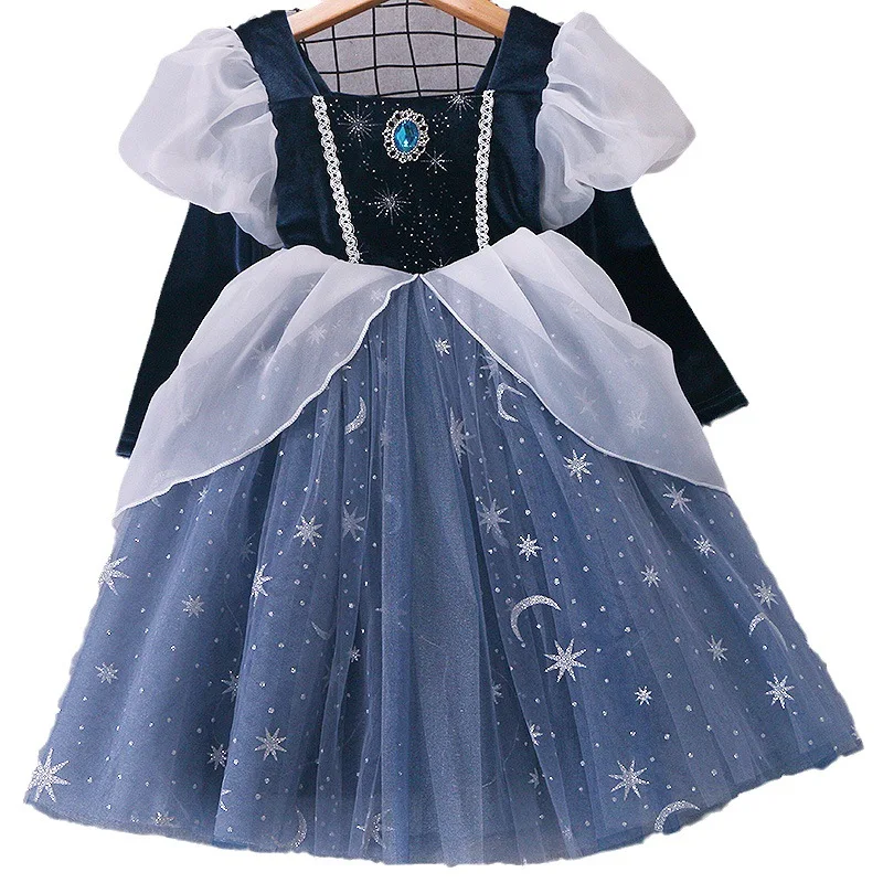 

New Spring Kawaii Cinderella Princess Dress Long Sleeve Girls Dress Little Girl Halloween Show Show Costume