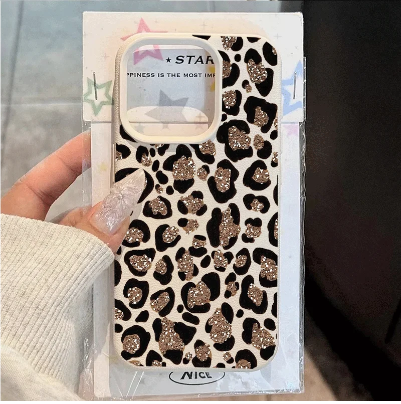 Leopard Print Silicone Phone Case with Lichee Pattern Cover