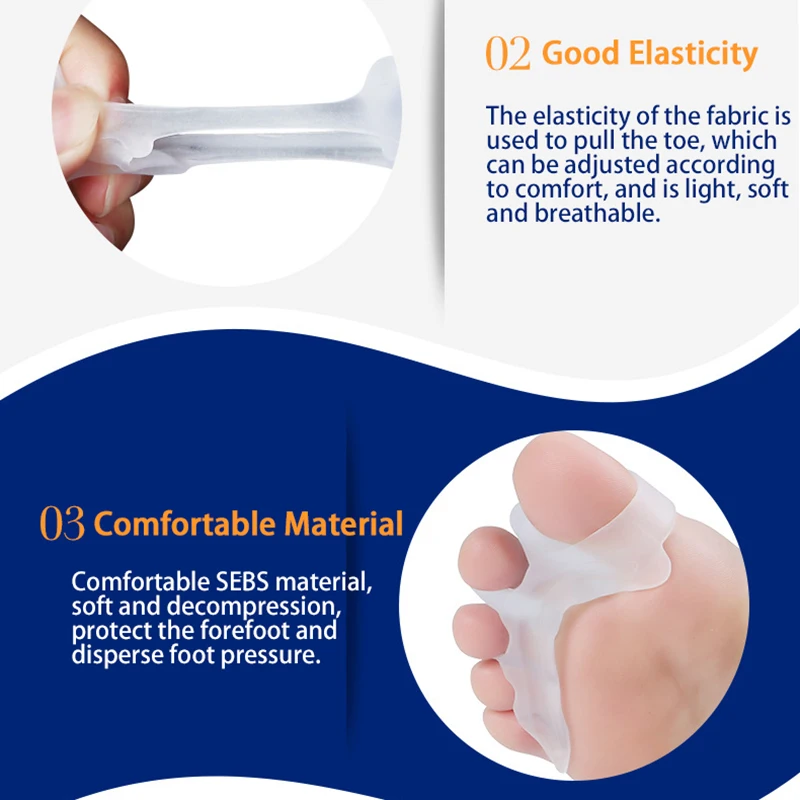 1pair Silicone Foot Brace Finger Toe Five Fingers Separator Thumb Valgus Protector Painless Posture Corrector Toe Hallux Valgus