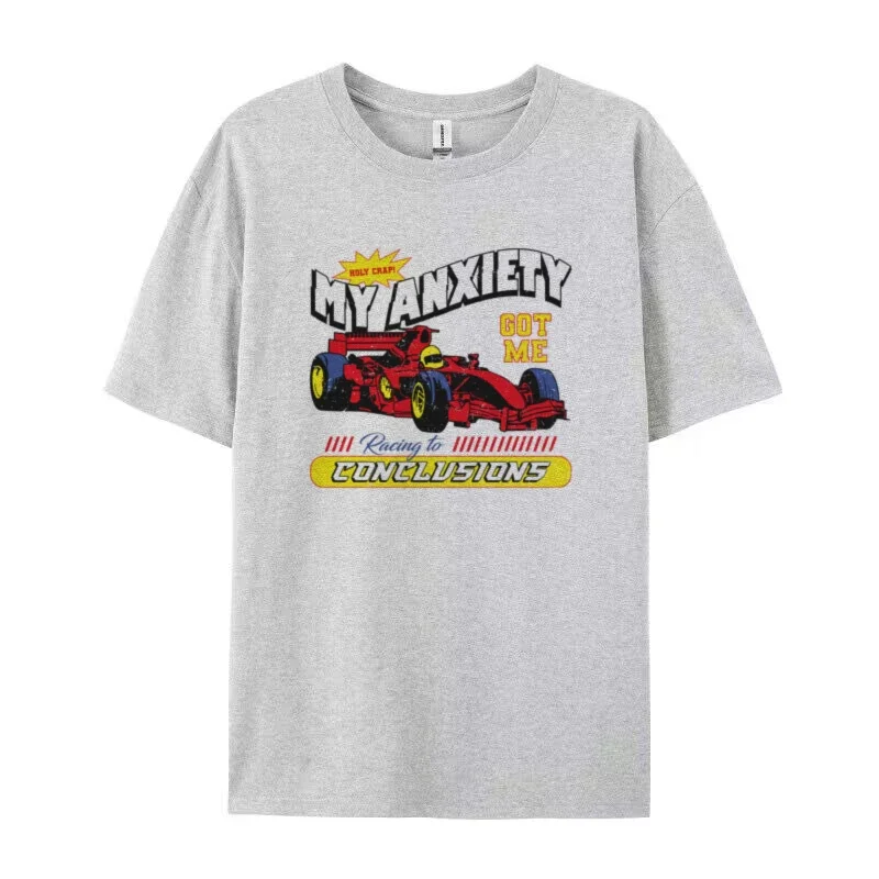 Angst Lustiges Meme T-Shirt Damen Herren Übergroßes Vintage Ästhetisches Rennwagen Grafik T-Shirts Mental Health T-Shirt Humor Tops Geschenk – Detail 6
