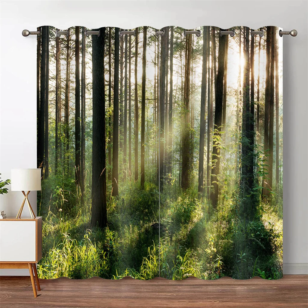 Uiiooazy Blackout Curtains - 2 Panels, Landscape Forest Scenery, 53x84 Inches, Grommet Top