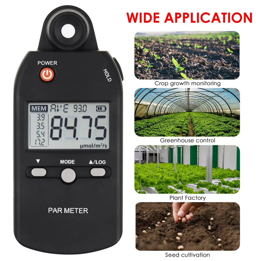 PAR Meter Illuminance Meter PPFD Quantum Sensor Full-Spectrum Record Function Indoor Outdoor Plant Light Meter 3