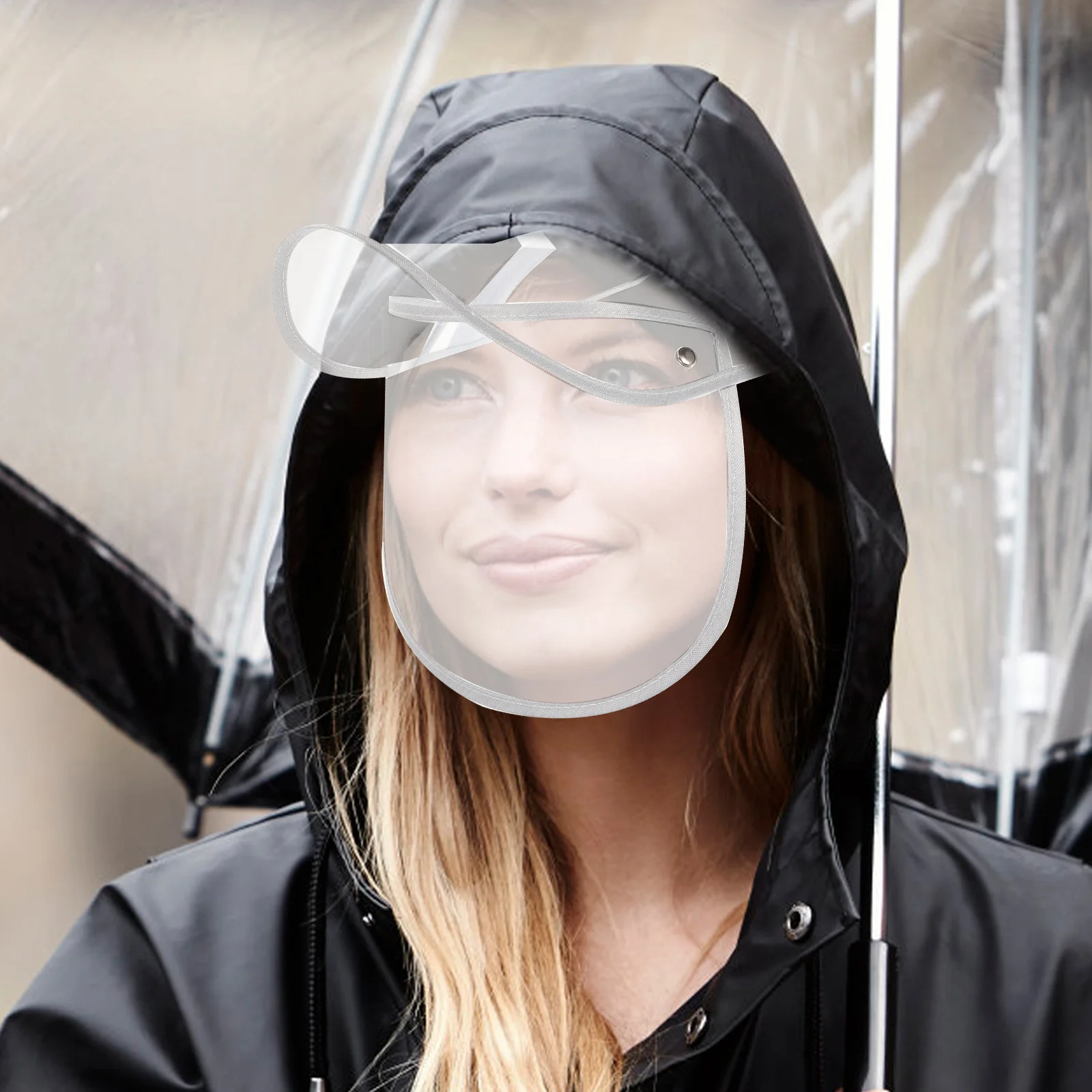 Hats Face Covering and Waterproof Raincoat Accessory, Brim Shield Cap Visor, Rainproof Parts Detachable Transparent Clear, raincoat poncho