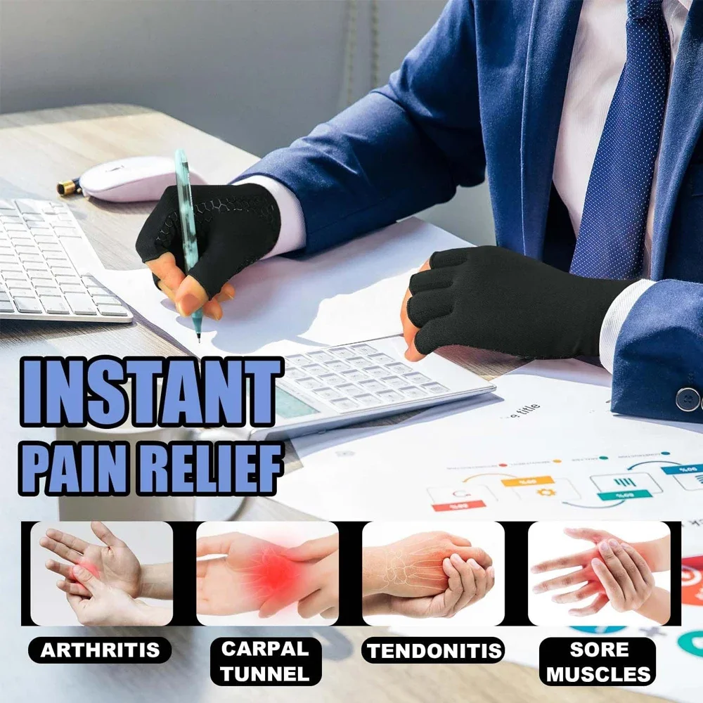 1Pair Copper Arthritis Gloves for Carpal Tunnel, Compression Gloves To Alleviate Hand Pain, Swelling, Fingerless Computer Typing