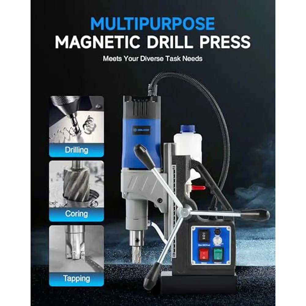 1550W Portable Magnetic Drill Press 11 Drill Bits 2" Boring Diameter 0-580 RPM Stepless Speed Magnetic Force Precision Safety 2