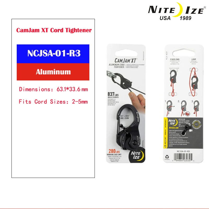 Nite Ize CamJam XT - Tendeur De Corde Aluminium Avec Mousqueton - Résistance 127kg