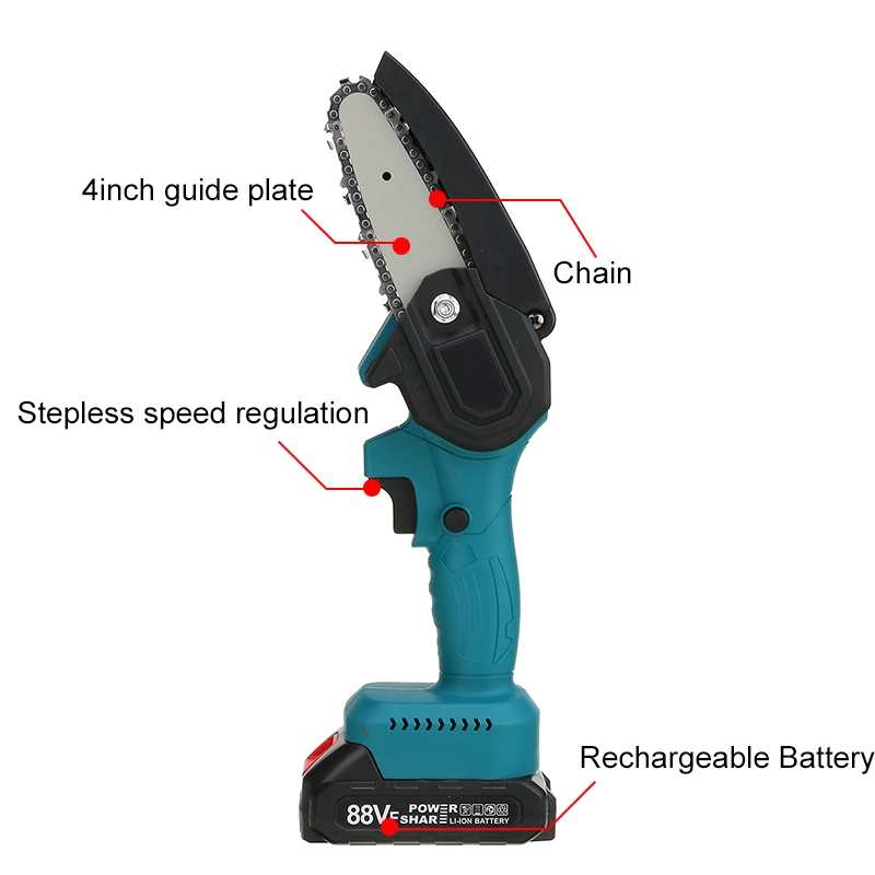 VIOLEWORKS 1200W 4 Inch Mini Electric ChainSaw For Makita 18V Battery Woodworking Pruning ChainSaw One-handed Logging Power Tool
