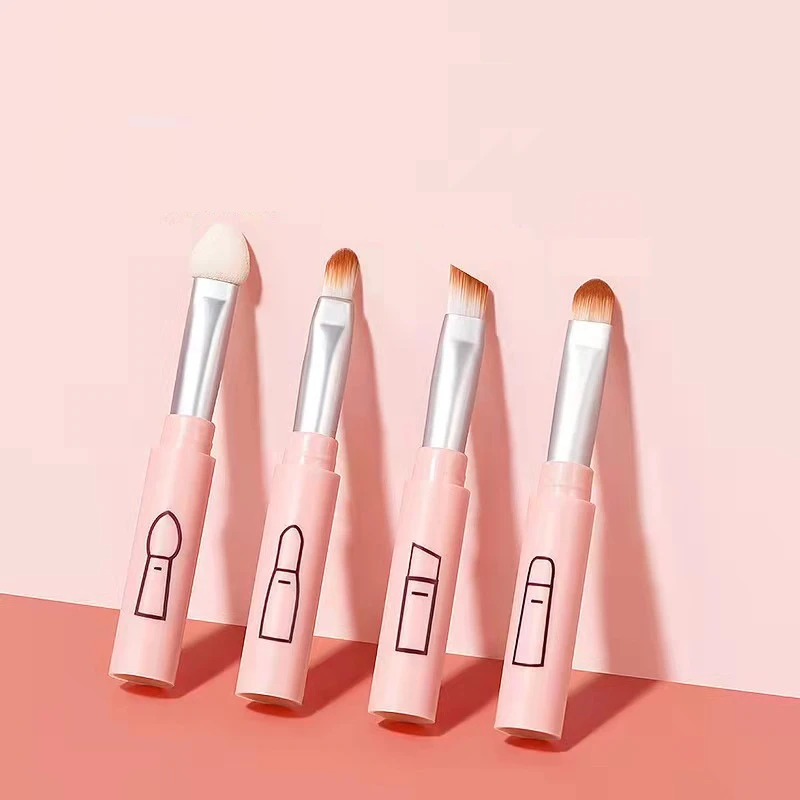 Description Picture 2 of item4 in 1 Multifunctional Detachable Makeup Brushes Set Synthetic Fiber Lip Eyeshadow Sponge Foundation Brush Portable Beauty Tools