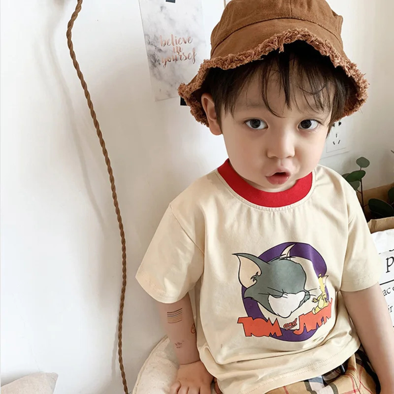 

Дженни и Дэйв, Новинка лета 2024, японская Модная брендовая детская одежда с мультяшным принтом животных, круглым вырезом, свободная футболка с коротким рукавом