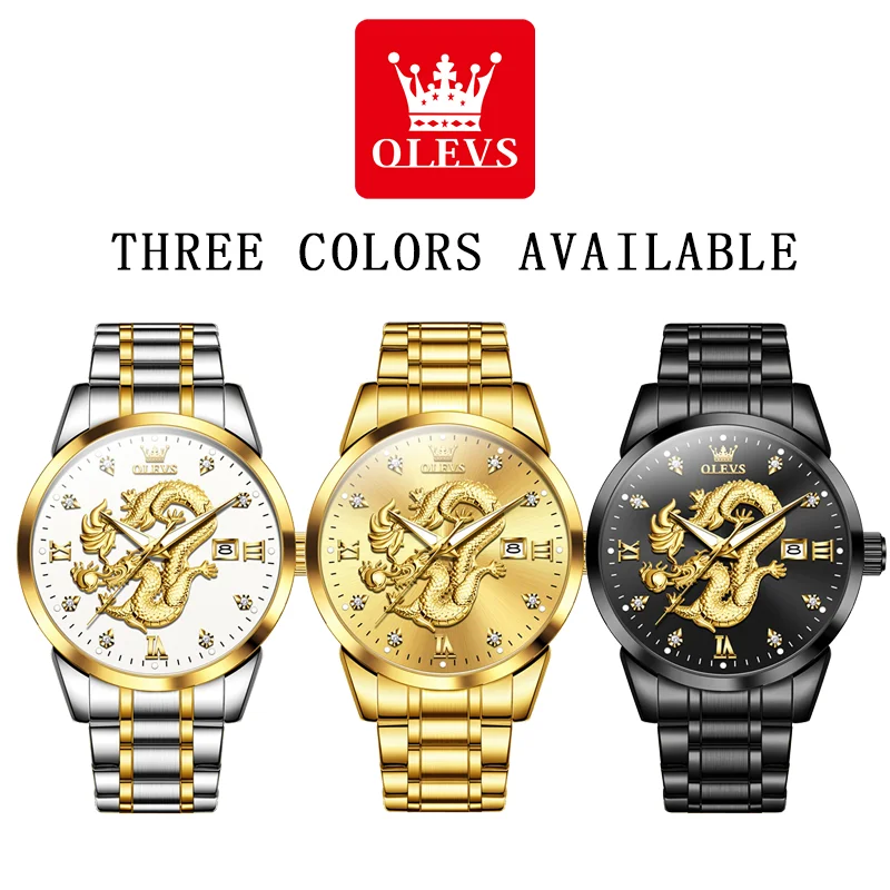 OLEVS 3619 Mens Watch Top Brand Fashion Original Quartz Watch for Man China Loong Dragon Dial Waterproof Luminous Date Reloj 6