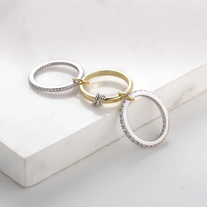 Gold Stackable Rings for WomenDainty 18k Gold Plated CZ Rings,Silver and Gold Rings Set,Multi-Link Connected Rings 5