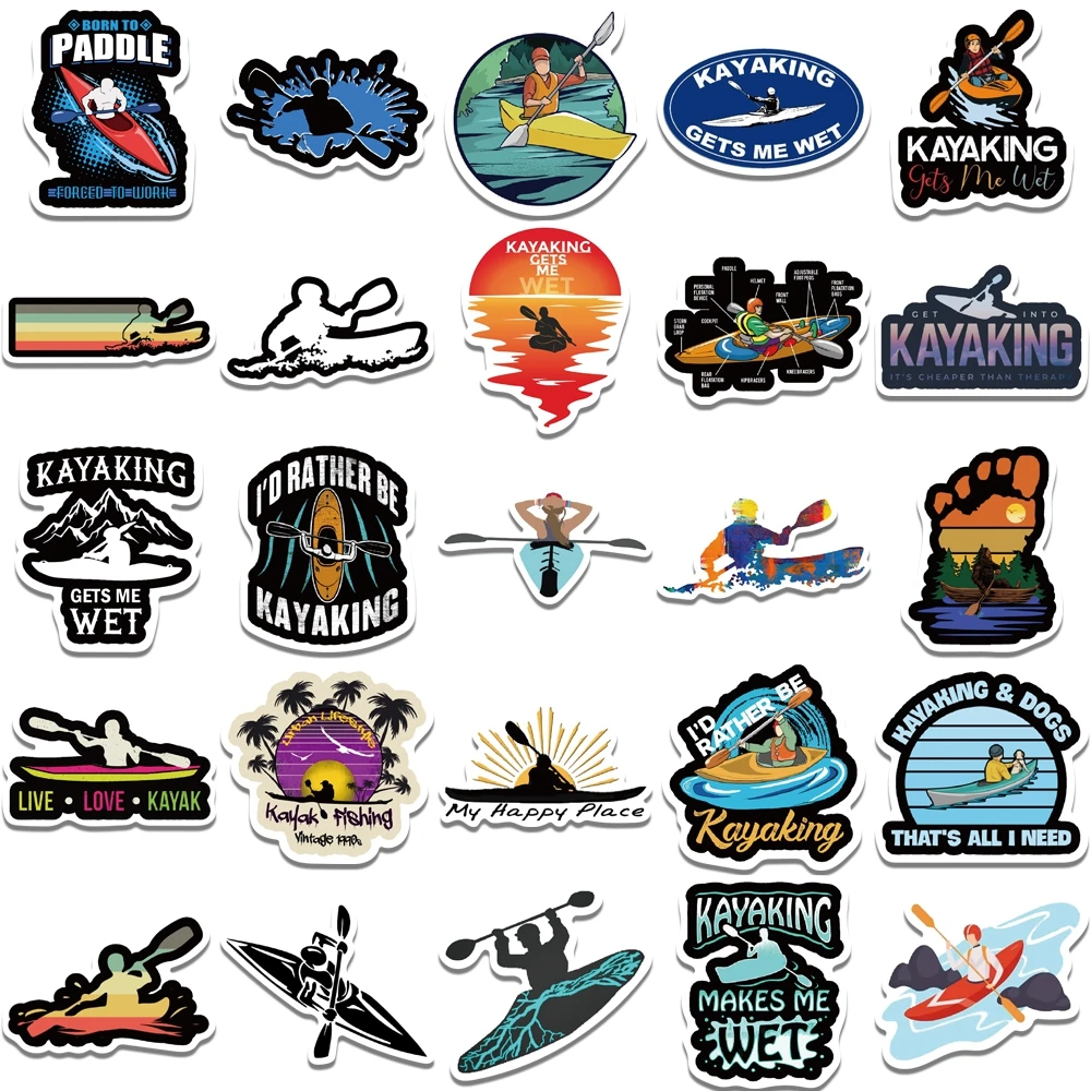 50PCS Kayak Stickers Great Kayaking Accessories 100% Waterproof Vinyl  Stickers for Paddle Handle Helmet Phone Kids Toys Gifts