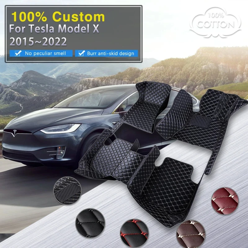 

Car Floor Mats For Tesla Model X 5 Seat 2015~2022 Luxury Carpet Rug Auto Interior Parts Foot Pad Leather Set Mat Car Accessories