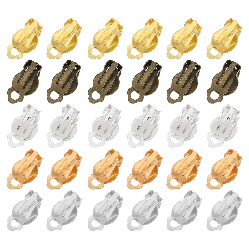 Ear clip 50pcs/lot 10mm Kirsite Round Flat Ear Clip Base Cabochon Bezel Tray For Non Piercing Earrings Accessories
