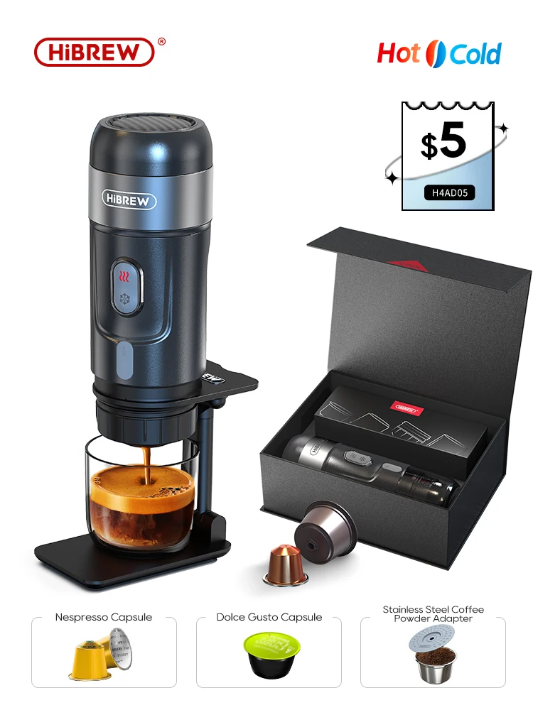 Machine à Café Portable HiBREW Pour Voiture - Capsules Nespresso - 15 Bars - Noir