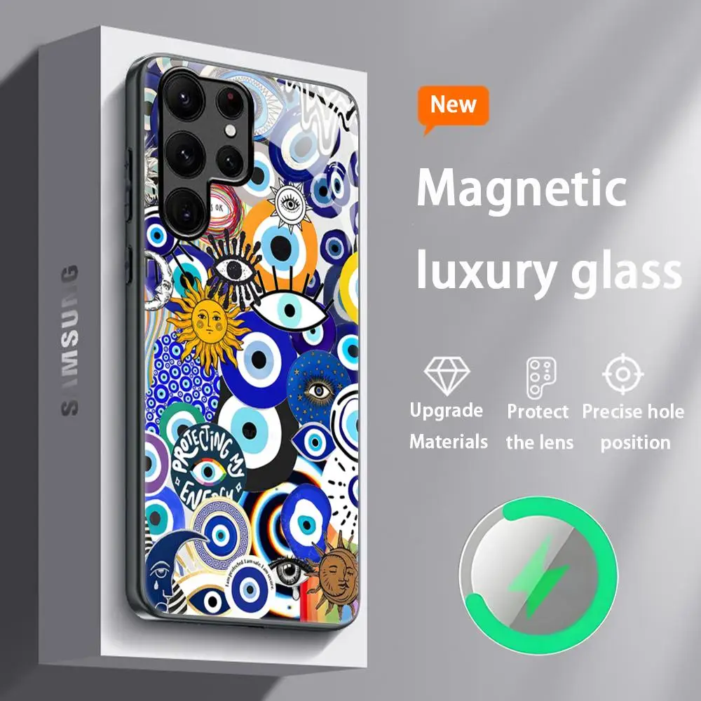 Design Blue Evil Eye Phone Case with Glass Magnetic Back