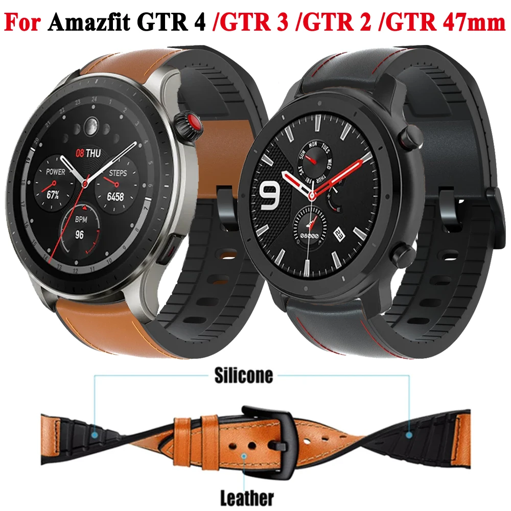 

Leather Silicone Bracelet For Amazfit GTR 47mm Strap For Xiaomi Amazfit Stratos / GTR2 / GTR 2e / GTR 3 pro / GTR 4 Watchband