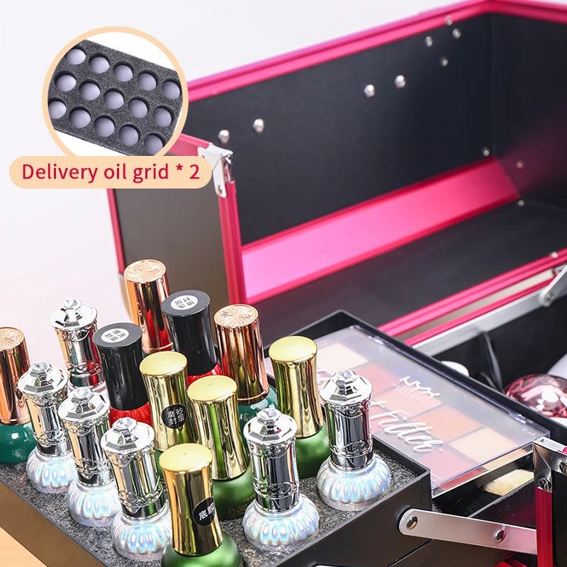 Makeup Train Case Pro Adjustable 4 Sliding Trays Cosmetic Case Storage Organizer Box Lockable Compartments 5
