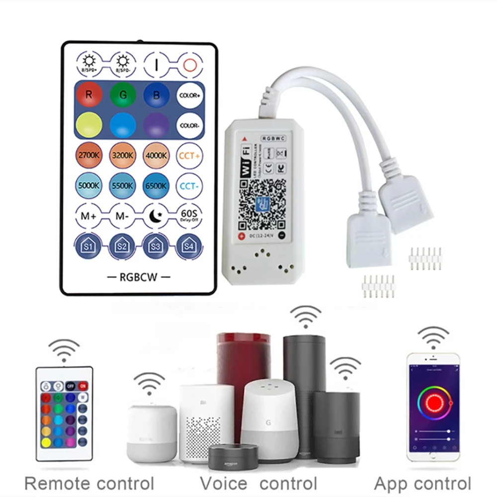 

Смарт-Пульт ДУ RGBCCT RGBWC, WiFi, 12-24 В, с пультом ДУ, для светодиодной ленты 5050 RGB + CCT
