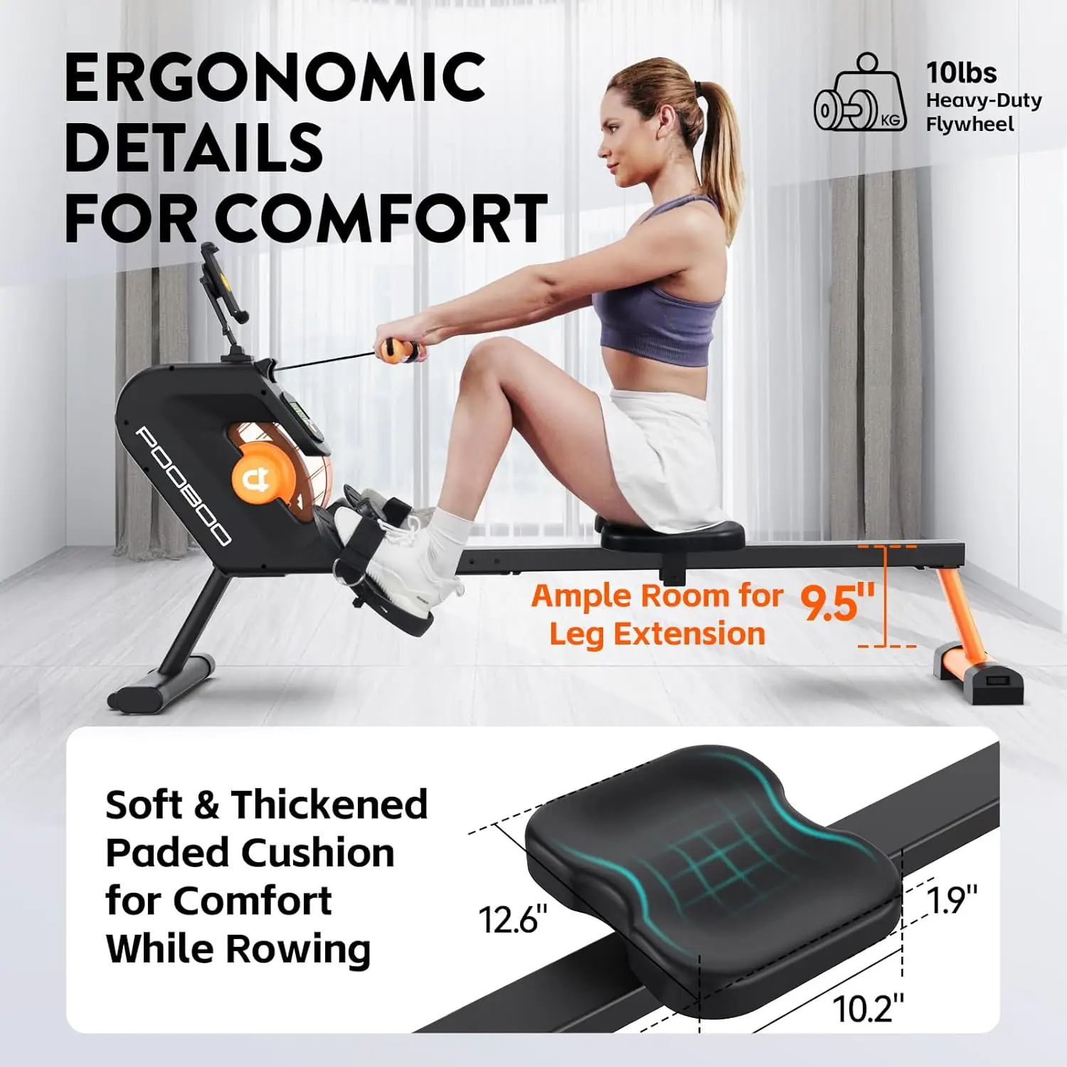 machine, Max 350 LBS Magnetic Rower with LCD Monitor, Tablet Holder, Upgraded Rowing machines for home use