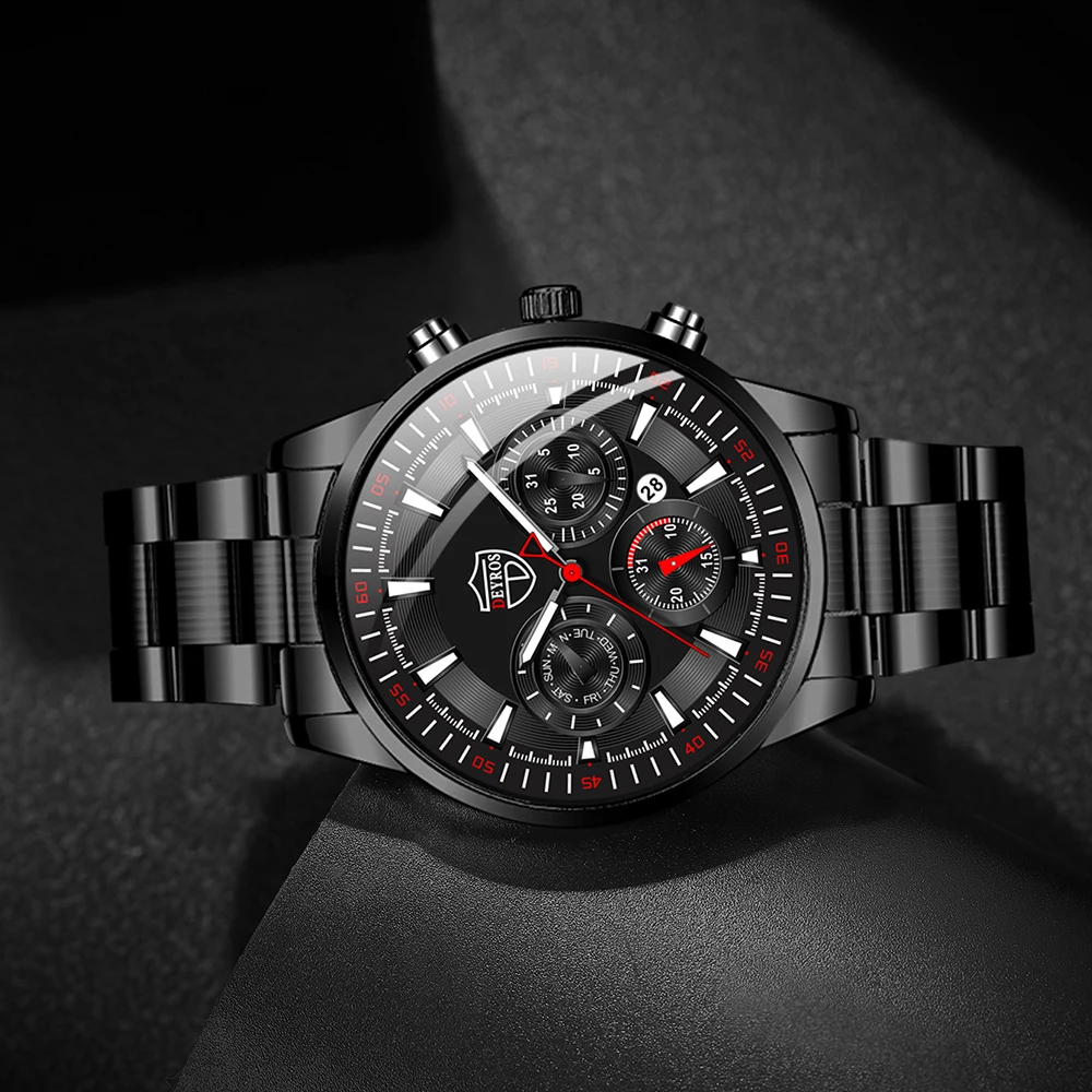 Mens Watches Set Sports Stainless Steel Quartz Watch Business Casual Wrist Watch