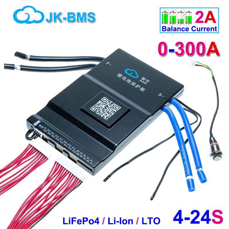 JK-BMS Smart Bluetooth Active Balance Li-Ion LiFePo4 LTO Battery 4S 8S 14S 16S 17S 20S 24S 12V 24V 36V 48V 200A 300A JiKong BMS