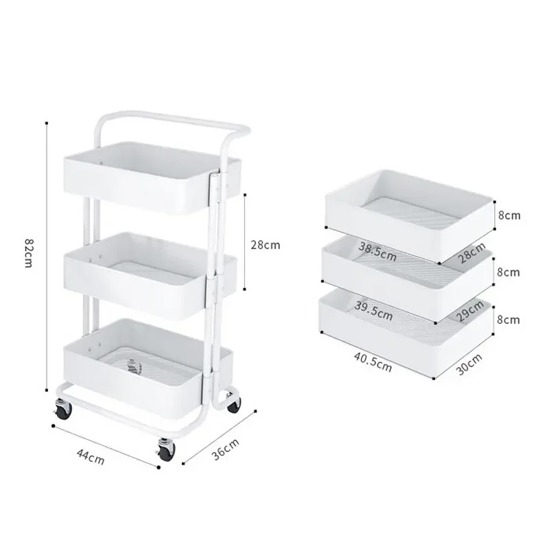 3-Layer Kitchen Storage Racks for Parlor Bathroom Office Shelf Gadget Stainless Steel Holder Trolleys Food Clothes Sundry Organizer