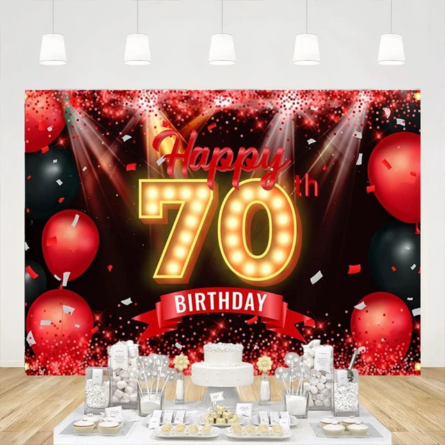 70Th Birthday Decorations Men Women - Black Gold Happy 70 Birthday Backdrop  Bann