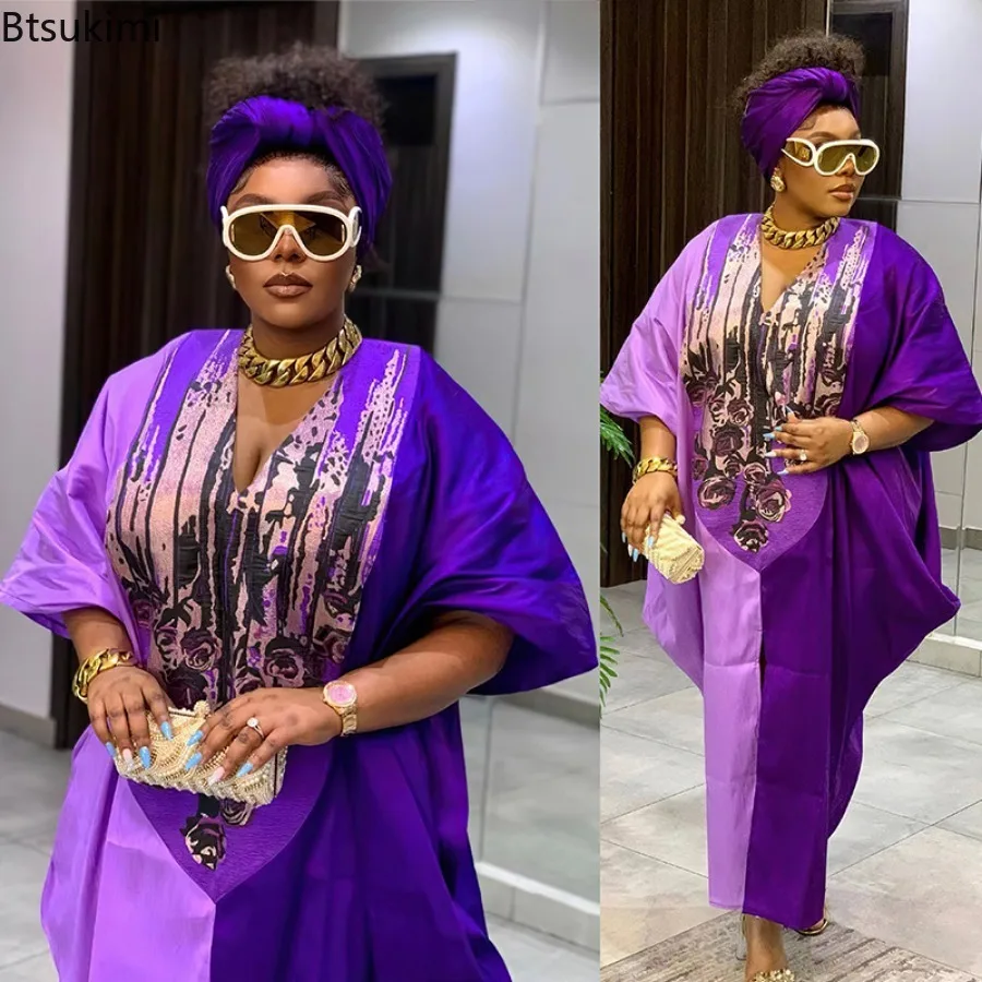African Ethnic Style Long Dresses for Women 2024 Traditional Printed Patchwork Muslim Abayas Hijab Females Loose Robe Plus Size