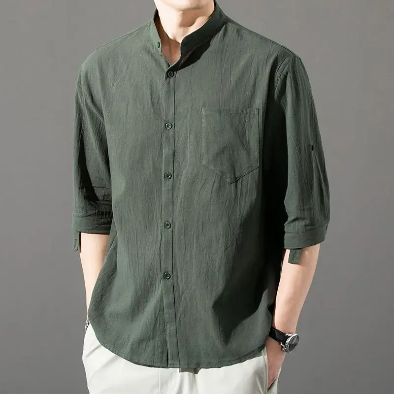 thumbnail image 1 of Camisa de hombre blanca con bolsillo Camisas de lino para hombre con botones Nuevas en algodón Hipster Cosas baratas Cómodas Asia Regular Casual, 1 of 4