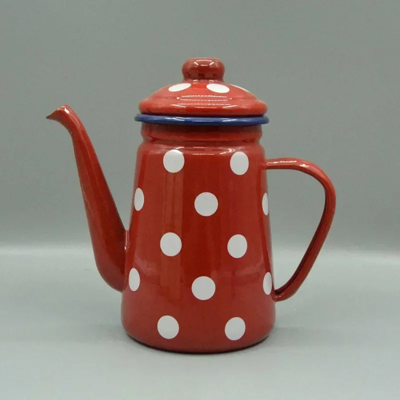 Enamel Coffee Pot Hand Tea Kettle Induction Cooker Gas Stove Universal Vintage Kettle for Water or Tea 1.1L Capacity