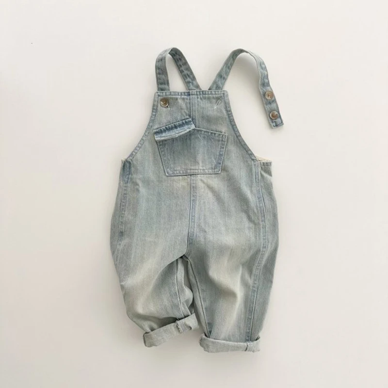 Spring Autumn Children's Wear Strap Pants Children's Solid Denim Pants Infant Jumpsuit Clothing Boy Girls Kids Overalls 2-6T