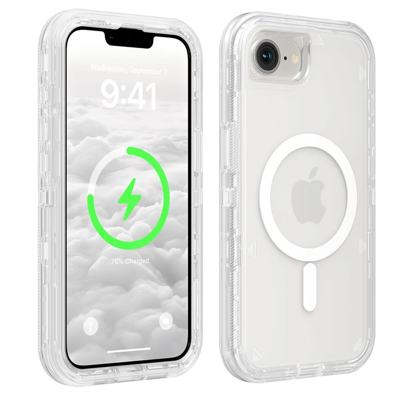 3-in-1 Heavy Armor Transparent MagSafe-Compatible Shockproof Case